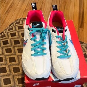 Nike White Sneakers with Blue and Pink Accents